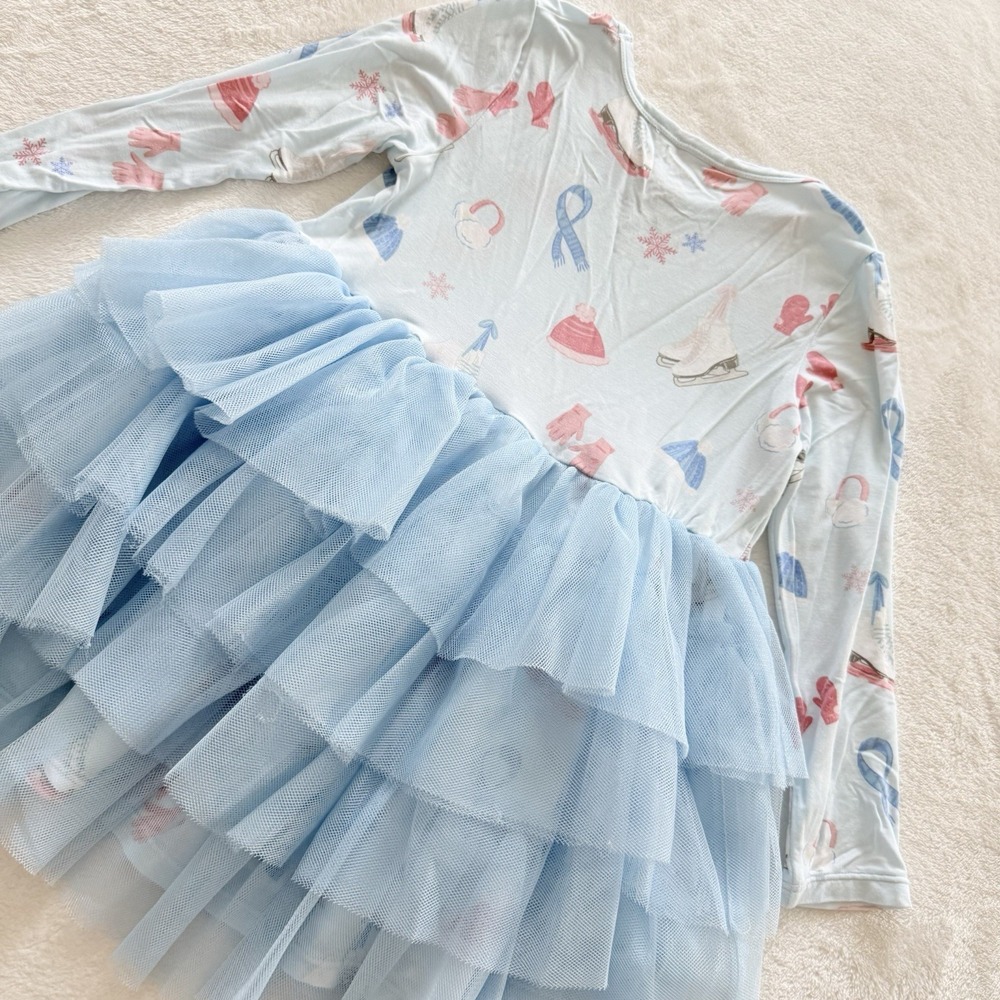 Angel Dear Girls 4T Ice Skating Tutu Dress Blue Long Sleeve Winter Ruffle - Picture 7 of 8